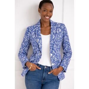 NWOT Talbots Blue White Paisley Blazer 16P Cotton Tailored Classic Preppy Office